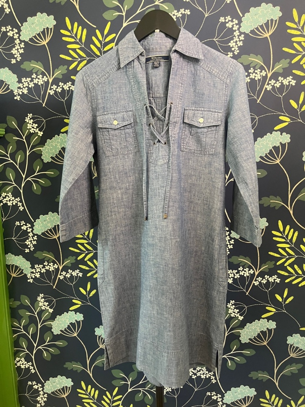 Tommy Bahama Denim Chambray Shirt Dress Lace-Up Front XS Petite